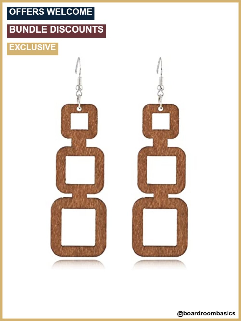 Wooden Dangle Earrings Geometric Cutout Lightweight Drop